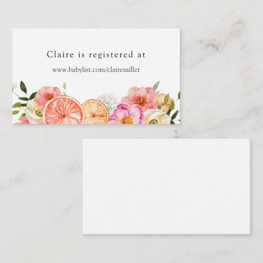 Pink Citrus Flowers Baby shower Registry Informatiekaartje (Voorkant / Achterkant)