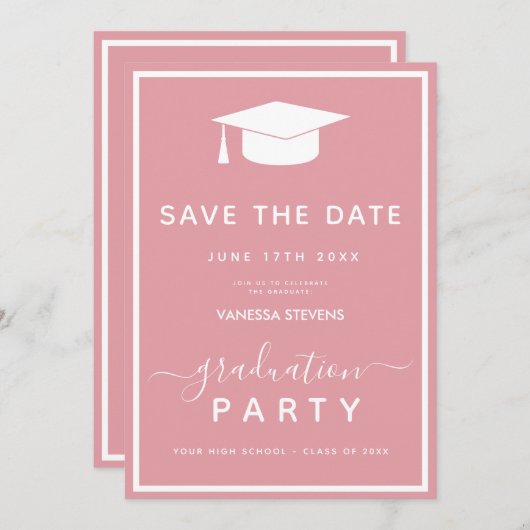 Pink Classic Afstuderen Bewaar de datum Kaart (Voorkant / Achterkant)
