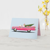PINK CLASSIC CAR CLASSY CHRISTMAS Wenskaarten Kaart (Gele Bloem)