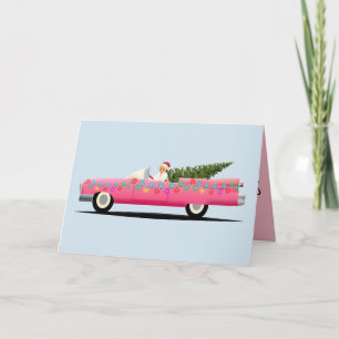 PINK CLASSIC CAR CLASSY CHRISTMAS Wenskaarten Kaart