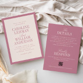Pink Classic Elegant Double-Sided Wedding  Kaart