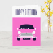 Pink Classic Mini Cooper Kaart (Gele Bloem)