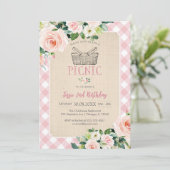 Pink Classic Picnic Birthday Invitation Kaart (Staand voorkant)
