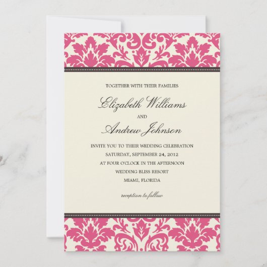 PINK CLASSY DAMASK | AFBEELDINGSINVITATIE KAART (Voorkant)