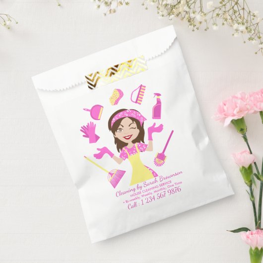 Pink Cleaning Housekeeper Lady Cartoon Bedankzakje (Gezegeld)