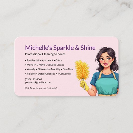 Pink Cleaning Service Visitekaartje (Voorkant)