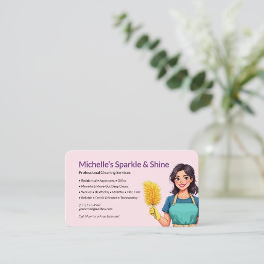 Pink Cleaning Service Visitekaartje (Staand voorkant)