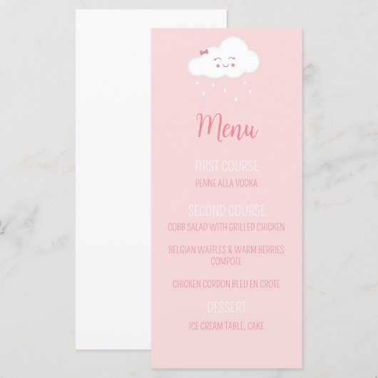 Pink Cloud Baby meisje Douche Menu (Voorkant / Achterkant)