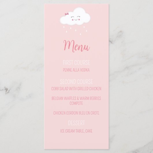 Pink Cloud Baby meisje Douche Menu (Voorkant)