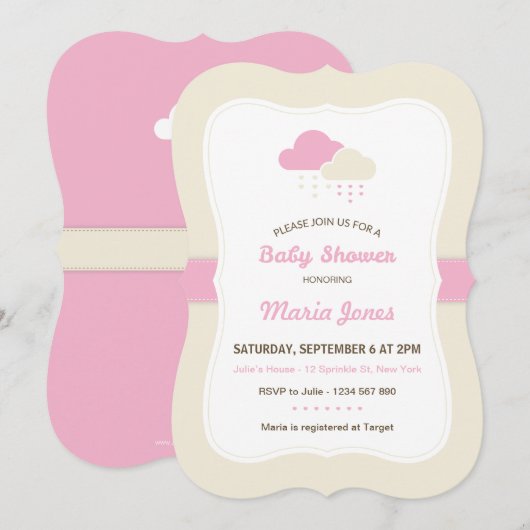 Pink Cloud Baby shower Invitation Kaart (Voorkant / Achterkant)