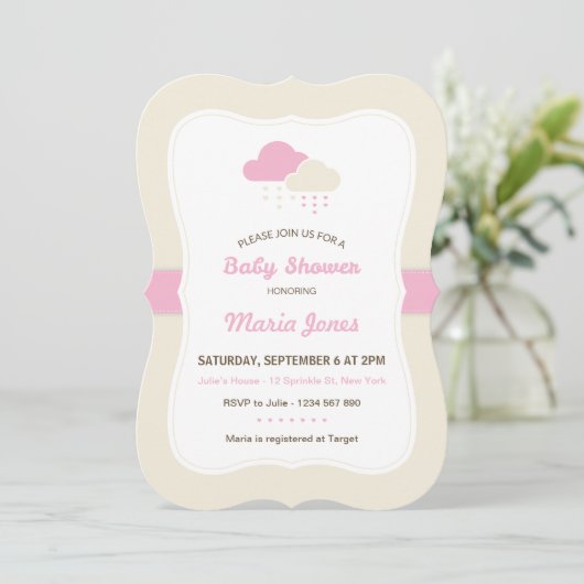 Pink Cloud Baby shower Invitation Kaart (Staand voorkant)