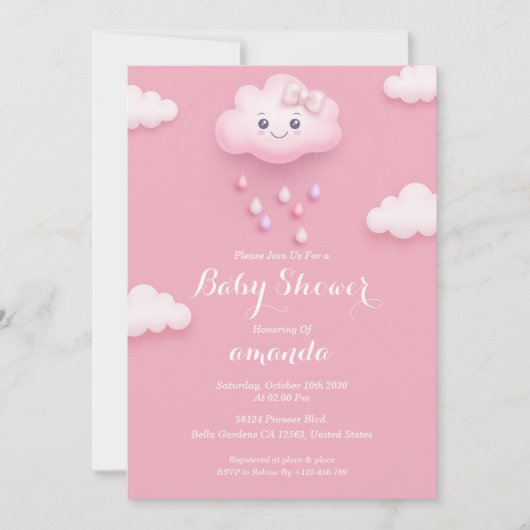 Pink Cloud Baby shower Invitation Kaart (Voorkant)