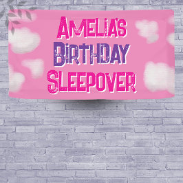 Pink Cloud gepersonaliseerde verjaardagsleepover Spandoek