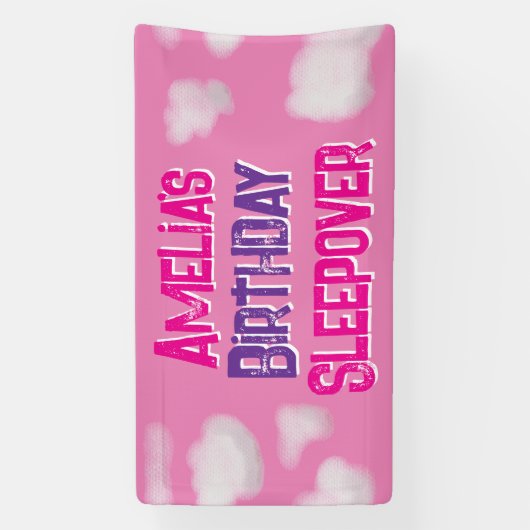 Pink Cloud gepersonaliseerde verjaardagsleepover Spandoek (Verticaal)