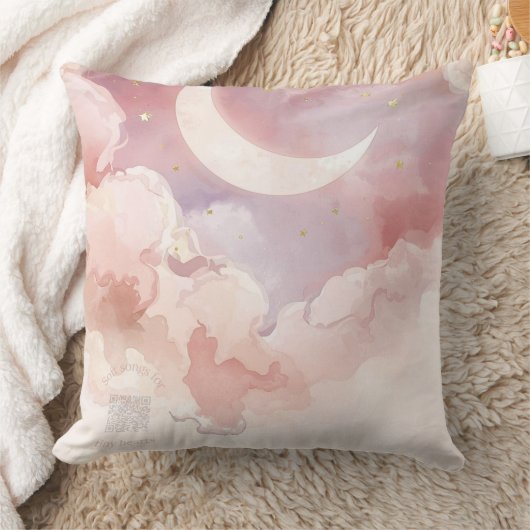Pink Cloud & Moon Throw Pillow – Lullaby QR Code Kussen (Deken)