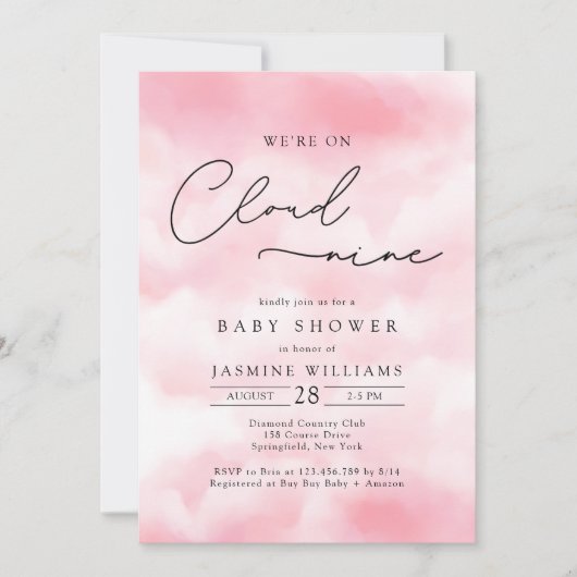 PinK Cloud Nine Baby shower Kaart (Voorkant)