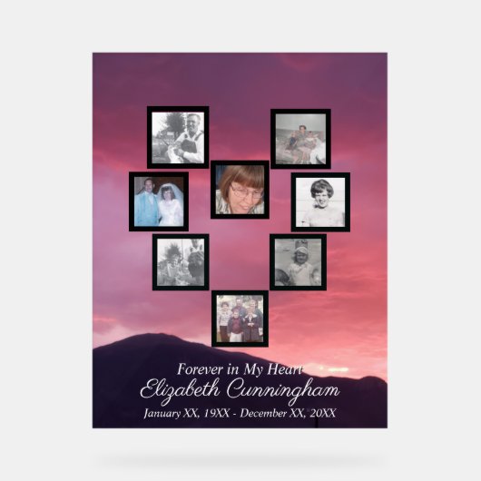 Pink Clouds at Sunset Photo Collage Heart   Acryl Bord (Voorkant)