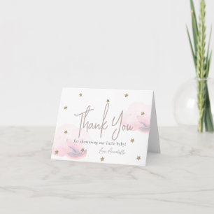 Pink Clouds & Gold Stars Waterverf Baby shower Bedankkaart
