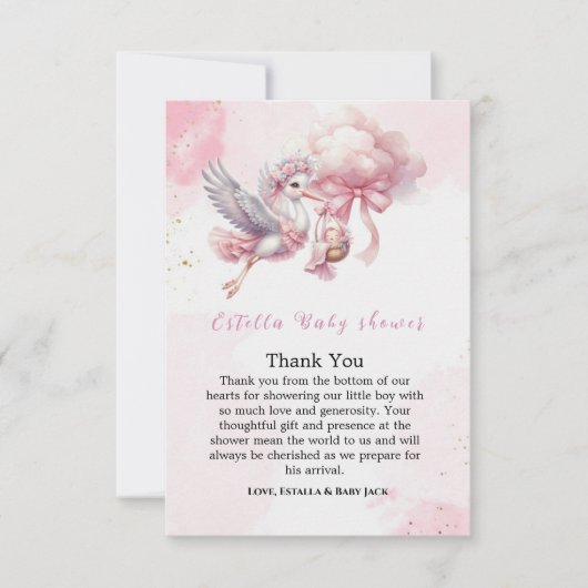 Pink Clouds It's a Girl Baby Shower Thank You Card Bedankkaart (Voorkant)