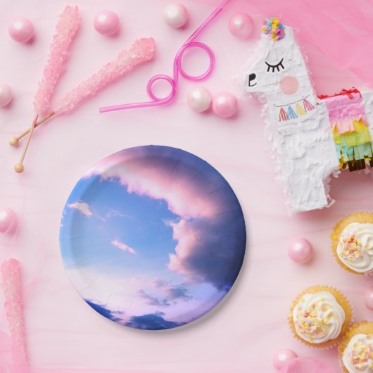 Pink clouds papieren bordje (Feest)