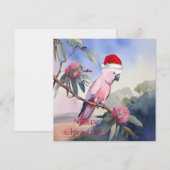 Pink Cockatoo Gala Santa Hat Merry Christmas Feestdagenkaart (Voorkant / Achterkant)