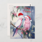 Pink Cockatoos Santa Hat Merry Christmas Briefkaart (Voorkant / Achterkant)