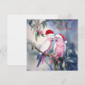 Pink Cockatoos Santa Hat Merry Christmas Feestdagenkaart (Voorkant / Achterkant)