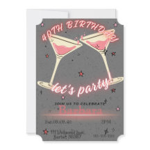 Pink Cocktail 40th Birthday Invitation