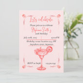 Pink Cocktail Birthday Invitation - Summer Vibe Kaart (Staand voorkant)
