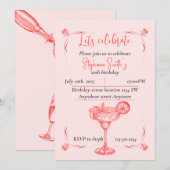 Pink Cocktail Birthday Invitation - Summer Vibe Kaart (Voorkant / Achterkant)