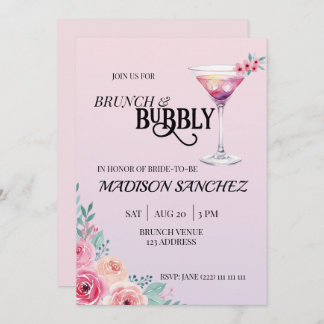 Pink Cocktail Brunch and Bubbly Bridal Shower  Kaart