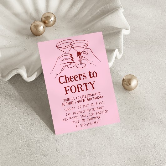 Pink Cocktail “Cheers to Forty 40th Birthday Kaart