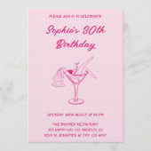 Pink Cocktail Party 30th Birthday | Retro Martini  Kaart (Voorkant)