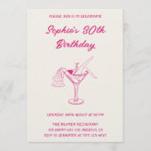 Pink Cocktail Party 30th Birthday | Retro Martini  Kaart (Voorkant)