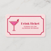 Pink Cocktail Retro Font Wedding Drink Ticket (Voorkant)