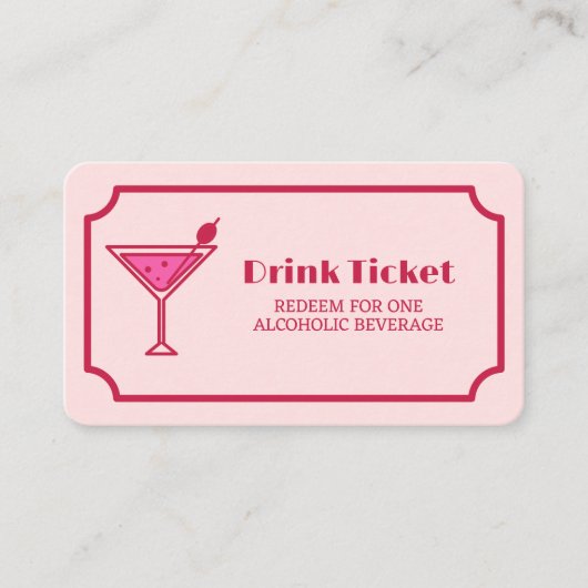 Pink Cocktail Retro Font Wedding Drink Ticket (Voorkant)
