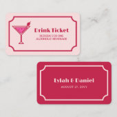 Pink Cocktail Retro Font Wedding Drink Ticket (Voorkant / Achterkant)