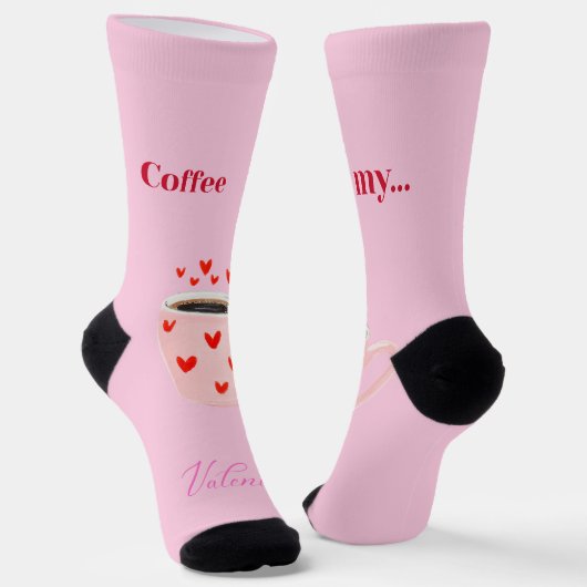 Pink Coffee Mug Valentine's Day Hearts Sokken (Gebogen)