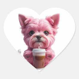 pink coffee puppy hart sticker