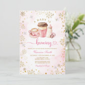 Pink Coffee Winter Snowflakes Latte Baby Shower Kaart (Staand voorkant)