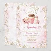 Pink Coffee Winter Snowflakes Latte Baby Shower Kaart (Voorkant / Achterkant)