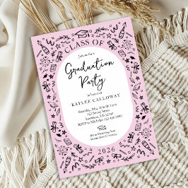 Pink College Graduation Invitation Kaart
