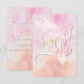 PINK COLUMBINE FLOWER WATERVERF SPLASH WEDING RSVP KAARTJE (Voorkant / Achterkant)