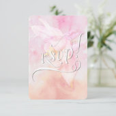 PINK COLUMBINE FLOWER WATERVERF SPLASH WEDING RSVP KAARTJE (Staand voorkant)