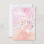 PINK COLUMBINE FLOWER WATERVERF SPLASH WEDING RSVP KAARTJE (Voorkant)