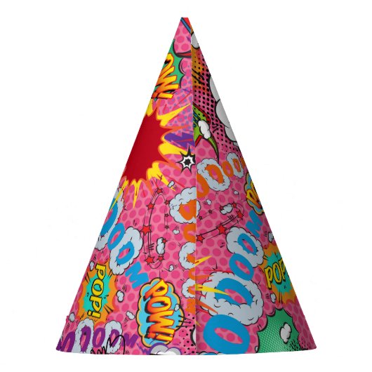 Pink Comic Book Superheld Birthday Feesthoedjes (Achterkant)