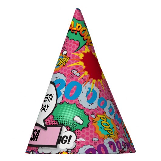 Pink Comic Book Superheld Birthday Feesthoedjes (Rechts)