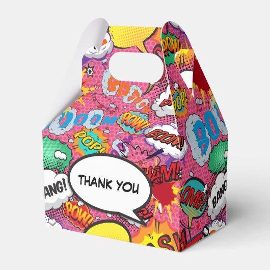 Pink Comic Book Superheld Birthday Party Bedankdoosjes (Achterkant)