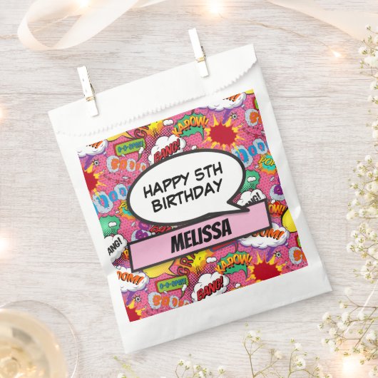 Pink Comic Book Superheld Birthday Party Bedankzakje (Geknipt)