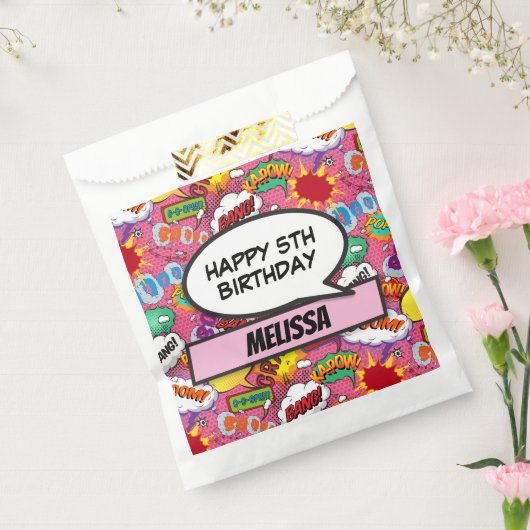 Pink Comic Book Superheld Birthday Party Bedankzakje (Gezegeld)